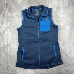 LL Bean Sweater Fleece Vest Womens M Blue Full Zip Mock Neck Outerwear Hiking